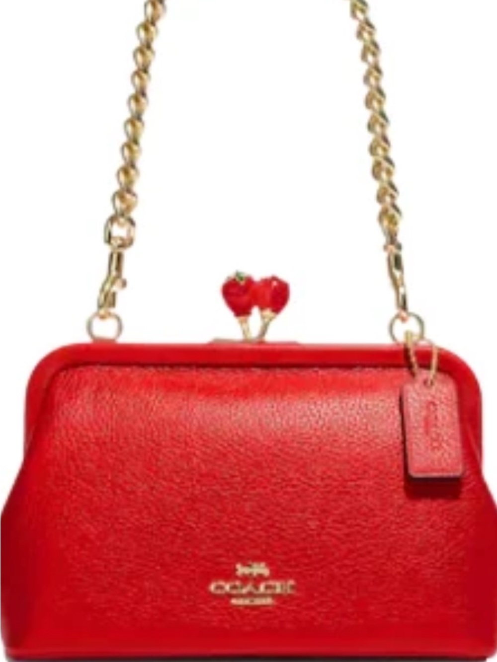 ISO.  Coach Red Leather Frame Crossbody with Cherry Kiss Clasp
